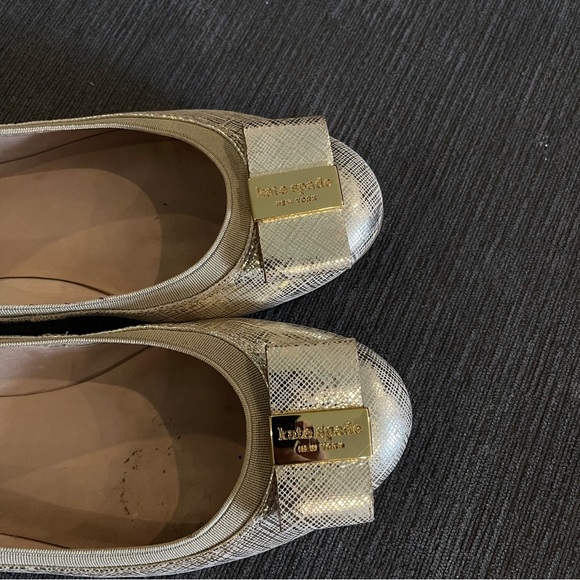 Kate Spade Tock Bow Ballet Flats Metallic Gold Logo - Size 6.5 - Picture 7 of 8